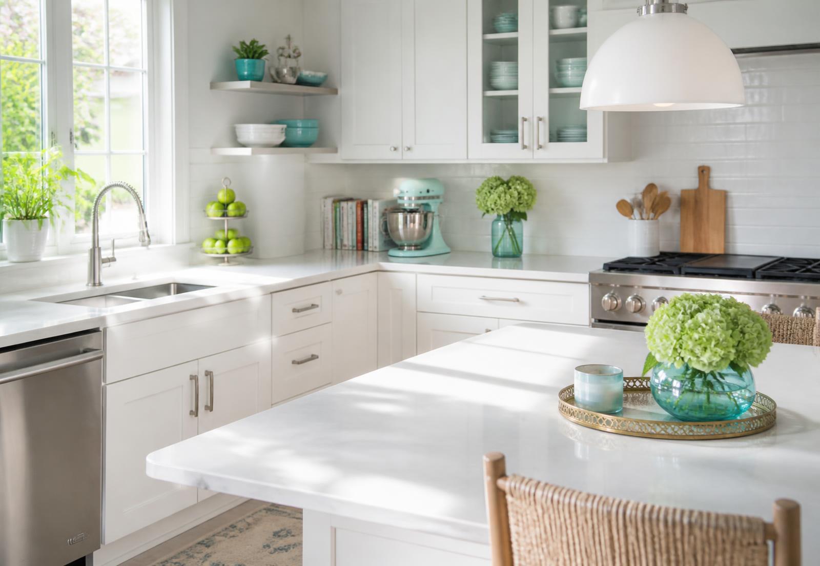 Bright, spotlessly clean home kitchen with sunlight